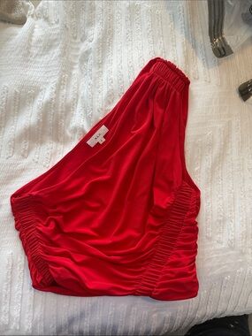 A.L.C. Red Ruched One-Shoulder Top